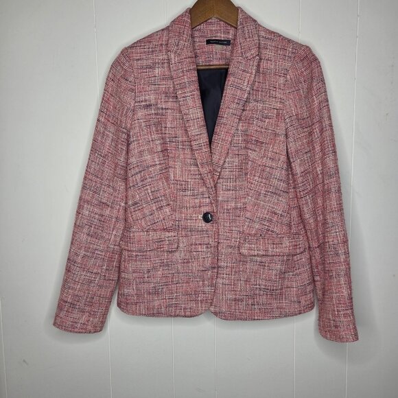 Tommy Hilfiger Womens Red Tweed Elbow Patch Blazer Size 4 Career Preppy Nautical - Picture 1 of 8